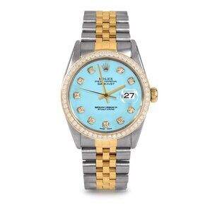 Pre-Owned Rolex 16013 Men's 36mm Datejust Watch Custom Turquoise Diamond Dial &